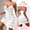 Camisola de Camada com Babados Decorada com Corrente, Estilo Europeu e Americano para Comércio Exterior, Vestido de Alça com Decote V Transparente, Vestido Lingerie Sexy Bodycon 895
