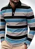 Nueva playera tipo polo de manga larga para hombre de Amazon transfronteriza, casual a rayas, cuello camisero, top con estampado digital, talla grande