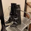 Botas con tacón oculto botas de moda para piernas de pantalones versátiles no por encima de la rodilla botas largas otoño adelgazantes estilo europeo y americano holgadas puntera cuadrada estilo nuevo plisado
