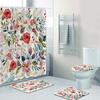 Suministro Directo de Fábrica Amazon Mariposa Flor Grande Estampado Floral Pequeño Cortina de Ducha de Baño Juego de Cuatro Piezas para Inodoro Juego de Tres Piezas de Alfombrillas para Piso