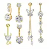 Joias Transfronteiriças Piercing de Umbigo Borboleta de Quatro Pedras Aço Inoxidável com Acessórios de Cobre Argola de Umbigo Conjunto de Joias para Piercing Corporal