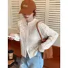 Chamarra Retro Coreana Hueca con Cremallera para Mujer, Nuevo Diseño de Otoño, Cárdigan Corto de Punto, Color Durazno, Talla Única