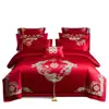 100% algodón puro, algodón de fibra larga, juego de ropa de cama bordada de cuatro piezas para boda, juego de siete piezas para la habitación de la novia, incluyendo relleno de edredón y relleno de almohada, ropa de cama para bodas