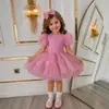 Vestido rosa de comercio exterior transfronterizo para niña con mariposa tridimensional, falda abullonada, vestido de princesa para niña de flor de bautizo de un año con mangas abullonadas