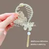 Novo Estilo Chinês Novo Clipe de Cabelo Bola de Flores Feminino Asas Borla Fivela de Rabo de Cavalo Parte de Trás da Cabeça Adorno de Cabelo
