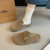 Sandalias tipo pantufla a media pierna de estilo francés vintage con textura similar al cuero, nueva moda de otoño para mujer, zapatos planos versátiles y fáciles de usar