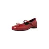 Bailarina Francesa Punta Cuadrada Lazo Piel de Vaca Mary Jane 2026 Otoño Tacón Bajo Grueso Punta Redonda Hebilla Cuero Genuino Zapatos de Una Sola Tira para Mujer