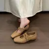 Nuevos Zapatos Mary Jane de Cuero Suave Estilo Retro Francés de Verano para Mujer, Bailarinas de Tacón Bajo con Tira Cruzada y Punta Cuadrada Baja
