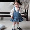 Vestido Camisa de Mezclilla con Bolsillos y Tirantes para Niñas, Estilo Nuevo de Otoño, para Niñas Pequeñas y Niños Pequeños, Vestido de Moda Coreana