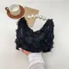 Bolsa de mão de renda com flor de rosa e alça de pérola, bolsa para banquete, pequena e delicada para o dia a dia, bolsa de mão fofa para menina