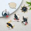Halloween Sol Luna Flor Cuervo DIY Accesorios de Joyería Aleación Goteo Aceite Colgante Llavero Pendientes Colgante