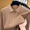 Suéter polo de meia-zip estilo Old Money para homens, primavera/outono 2026, casual de negócios, luxo leve, gola virada, malha, camiseta de baixo