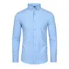 Camisa masculina de manga comprida com elasticidade em quatro direções e que não amassa tamanho europeu camisa masculina caimento masculino roupa formal