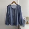 Camisa de Manga Larga con Botonadura Plegada tipo Acordeón de Tencel de Alta Resistencia para Mujer, Top Sencillo, Suave, Ligero y de Lujo de Acetato para Mujer