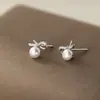Pendientes de Plata de Ley S925 Nalan, Dulces Pendientes de Perla con Lazo Totalmente Diamantados, Pendientes Elegantes para Combinar Diariamente M07537