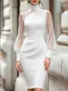 Amazon 2026 Otoño Nuevo Transfronterizo Europeo y Americano Vestido Bodycon de Manga Larga Ajustado de Color Sólido con Cuello Alto para Mujer