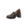 Mocasines de piel de vaca estilo británico para mujer, punta redonda, tacón grueso, nuevos 2026, suela gruesa, zapatos pequeños de cuero, sin cordones, tacón alto, zapatos de tacón único