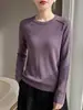 Suéter simples de malha fina de lã, gola redonda, fino e versátil, novo estilo de outono para mulheres