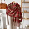 Bufanda a cuadros de cachemira sintética estilo coreano, diseño a cuadros retro con flecos, chal cálido y moderno de invierno, accesorio versátil para parejas