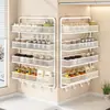 Estante para especias, no requiere taladro, estante de almacenamiento multicapa de hierro ultraestrecho montado en la pared para cocina, con ganchos para espátulas y otros utensilios
