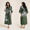Pijama de Cetim Estampado Yao Ting para Mulheres, Verão Plus Size, Luxo Leve, Manga Três Quartos, Camisola Longa Fresca, Roupa de Dormir Feminina Transfronteiriça