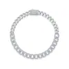 Pulseira de Prata 925 Moissanite Marca Tendência Fecho Largo Nariz de Porco Pulseira Dupla Fileira Cheia de Diamantes Corrente Cubana Hip-Hop Europeu e Americano
