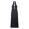 Moda europea y americana transfronteriza Bestseller de AliExpress: elegante vestido largo de tirantes halter de satén de seda