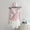 Sudadera corta con capucha estampada de lunares estilo retro americano transfronteriza para mujer, nuevo estilo de otoño, chaqueta cárdigan casual dulce y picante