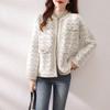 Jaqueta Suéter de Veludo de Visão Tweed para Mulheres 2025 Nova Roupa de Exterior para o Início da Primavera Top de Gola Redonda com Cardigan de Tricô Tendência