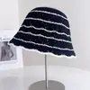 Chapéu Bucket Listrado Color Block Fashionável para Mulheres, Chapéu de Pescador Respirável Vazado de Verão, Chapéu de Sol de Tricô com Proteção Solar Tendência