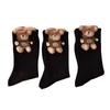 Meias femininas de pelúcia de outono e inverno com fio de penas e urso, meias de cano médio, roupa externa fofa, meias da moda, todas as combinações, vendas diretas da fábrica