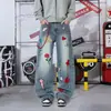 Jeans de alta costura americana con bordado pesado para hombre, marca de moda, elegantes y casuales, pantalones rectos holgados, pantalones de pierna ancha modernos y versátiles