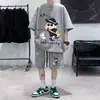 Traje de Crayon Shin-Chan para Hombre Verano Waffle Peso Pesado Dibujos Animados Anime Manga Manga Corta Pantalones Cortos Estilo Sal Fresca Conjunto de Dos Piezas
