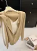 Nuevo Otoño para Mujer Estilo Suave Sensación Perezosa Versátil Encaje Patchwork Falso Dos Piezas Tejido de Punto Top de Manga Larga