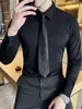 Camisa de Tencel para Hombre Estilo de Negocios de Lujo Ligero, Manga Larga, Sin Arrugas, Antiarrugas, Temporada de Primavera, Tacto de Alta Gama, Corte Ajustado, Empaque en Caja de Regalo