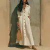 Vestido Branco de Alta Qualidade, Novo para o Outono Europeu e Americano de 2026, Longo, Cintura Marcada, Solto, Roupa Feminina Plus Size, Mais Vendido Transfronteiriço