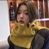 Bufanda de lana cálida para exteriores con botones y protección para el cuello, conjunto de color liso, chal de punto para mujer, cuello falso, para invierno