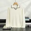 26 novo modelo suéter de cashmere com gola de gaivota para homens, tricô estilo old money liso de 12 agulhas, suéter casual solto com gola de lapela, transfronteiriço