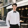 Traje de Padrino Camisa de Manga Larga Blanca para Hombre Ropa Formal Profesional Sin Planchar Ropa de Trabajo Camisa de Boda de Negocios Ropa de Trabajo