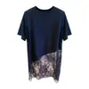 Camiseta de Malla con Encaje Patchwork de Verano de Longitud Media para Mujer Tallas Grandes, Manga Corta, Corte Holgado, Top para Abrigo