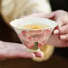 Taza de Té de Cerámica del Fabricante con Textura de Mármol Blanco, Diseño de Loto y Forma Cónica para Degustación de Té, Juego de Té Kung Fu, Taza de Té Pequeña