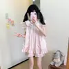 Pijama rosa a cuadros estilo japonés, estilo princesa para mujer, conjunto de verano de manga corta y shorts con pequeñas mangas acampanadas, ropa de casa para chicas guapas
