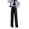 Pantalones de traje anchos para mujer estilo coreano, nuevo modelo otoño 2024, de cintura alta, efecto drapeado, pantalones rectos talla grande, pantalones de moda y versátiles