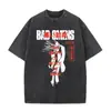 Camiseta Vintage con Estilo Retro, Lavado Desgastado, Mangas Cortas, Ropa Casual Unisex de Rock, Algodón Europeo y Americano