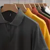 Camiseta Polo Casual de Punto con Rayas Clásicas Ajustada de Seda de Hielo Transpirable de Verano Simple Europea y Americana para Hombre