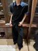 Miu azul camisa polo falsa de duas peças com meio zíper e manga curta masculina verão retrô americano solta casual xadrez camiseta de manga curta