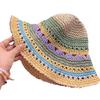 Sombrero de Paja Calado Arcoíris de Dopamina para Mujer Verano Nuevo Vacaciones Junto al Mar Sombrero Parasol Protector Solar Cabeza Grande Wai Sombrero de Pescador