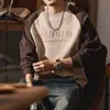Moletom grosso e moderno com forro de fleece, painéis de cores contrastantes, popular e estiloso, estilo artístico Harajuku, novo modelo versátil, estilo casual japonês