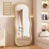 Espejo de Vestir de Moda para Dormitorio del Hogar, Espejo de Pie de Lujo para Niñas, Espejo Irregular de Cuerpo Entero Estilo Ins Ondulado