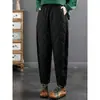 Stock sobrante de pedidos anteriores: Pantalones de invierno para mujer de pana acolchada con cintura elástica, diseño de patrón de rombos y forro engrosado para mayor calidez